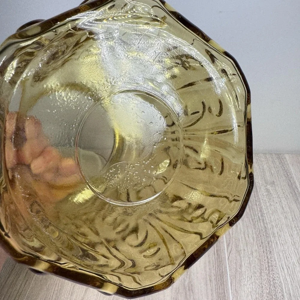 Amber‎ Glass Apothecary Jar Canister Lid Vintage Floral Embossed 9in